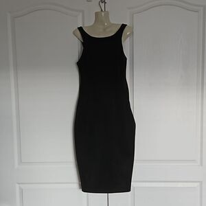 HP Marciano Cocktail Bodycon Midi Dress With Sheer Back Small Black
